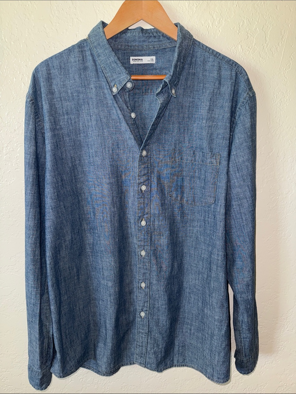Sonoma Goods For Life Mens Chambray Shirt Button Down Cotton Pocket Blue XXL